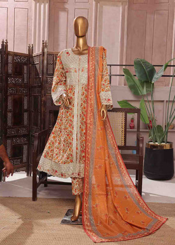 Bin Saeed Fabric - SMFR-071-3 Piece Lawn Embroidered Frock Style Suit