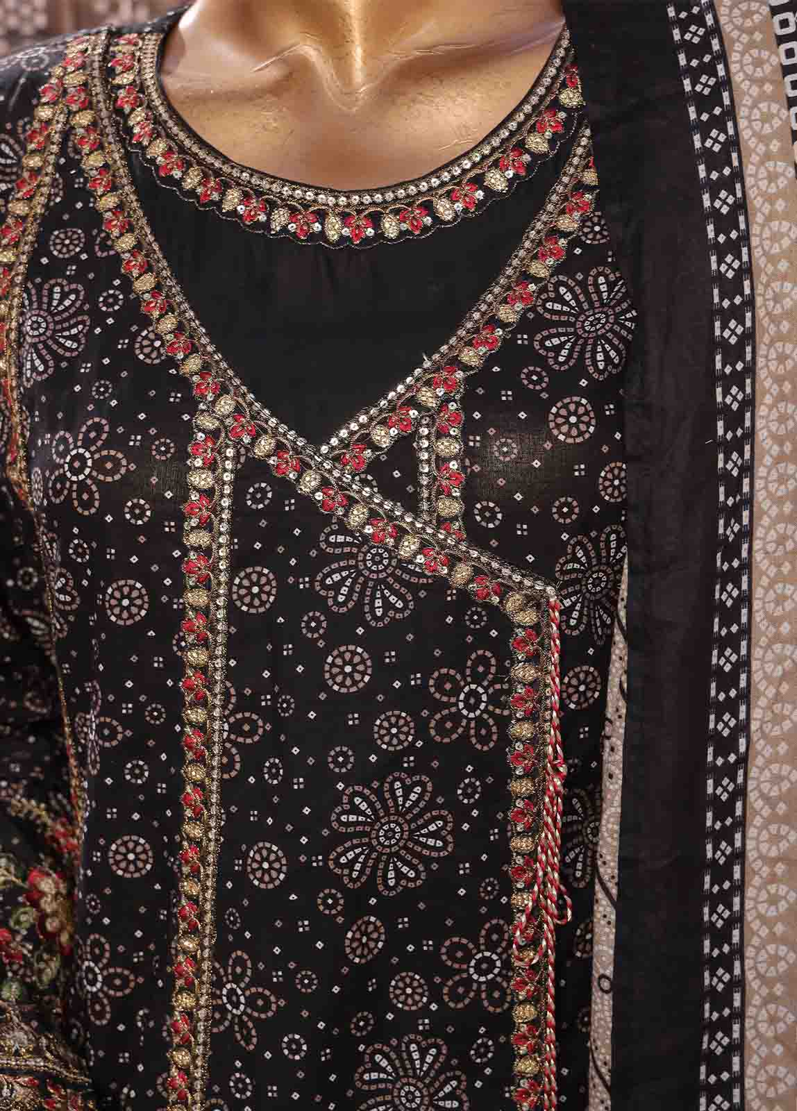 Bin Saeed Fabric - SMFR-0796-3 Piece Lawn Embroidered Frock Style Suit