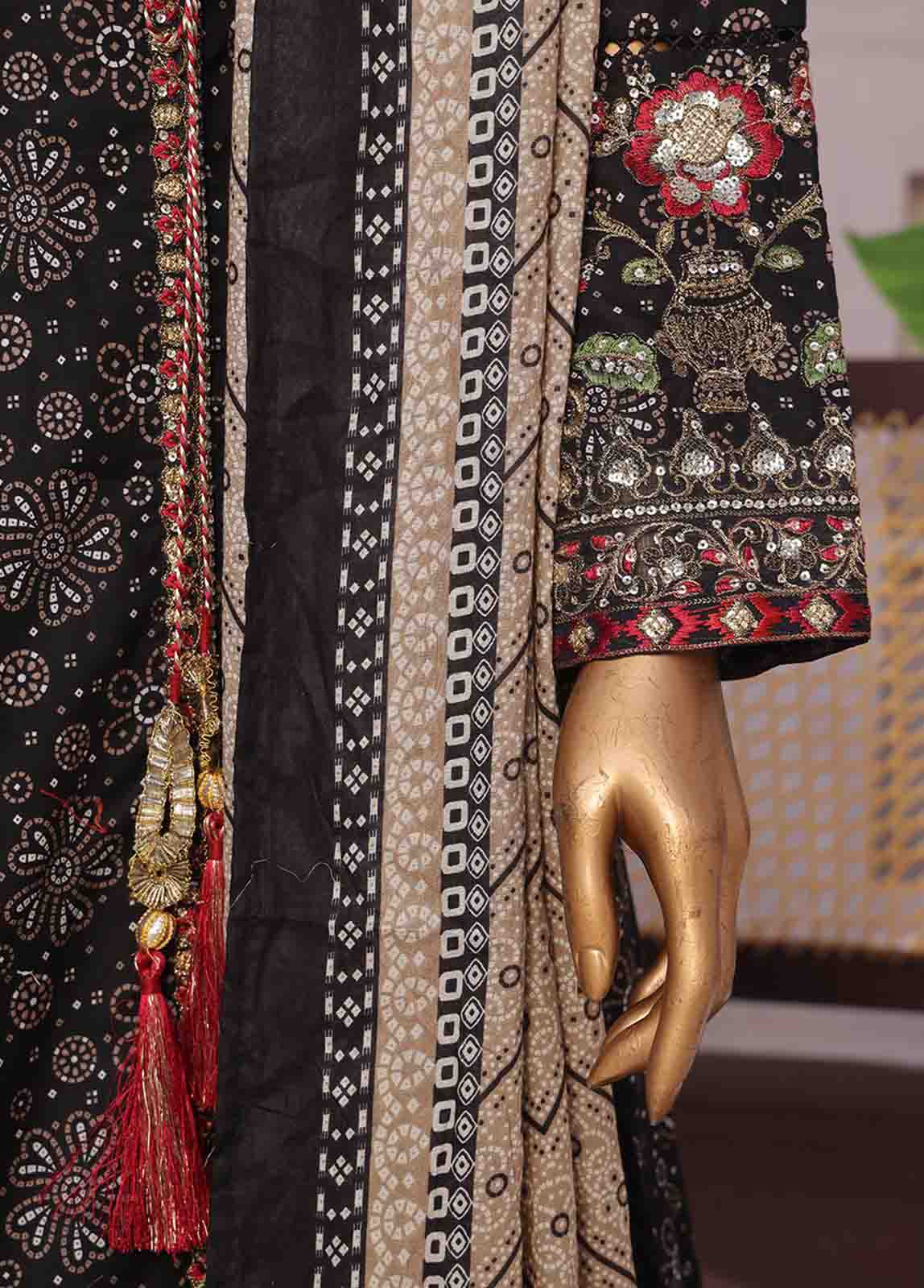 Bin Saeed Fabric - SMFR-0796-3 Piece Lawn Embroidered Frock Style Suit