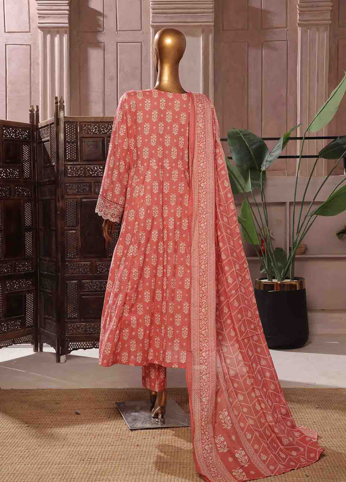 Bin Saeed Fabric - SMFR-0803-3 Piece Lawn Embroidered Frock Style Suit