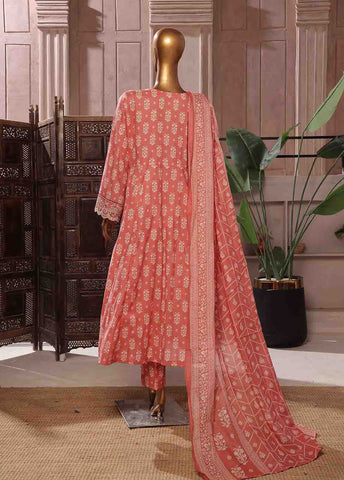 Bin Saeed Fabric - SMFR-0803-3 Piece Lawn Embroidered Frock Style Suit