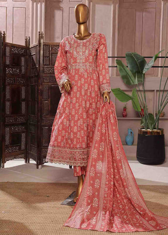 Bin Saeed Fabric - SMFR-0803-3 Piece Lawn Embroidered Frock Style Suit