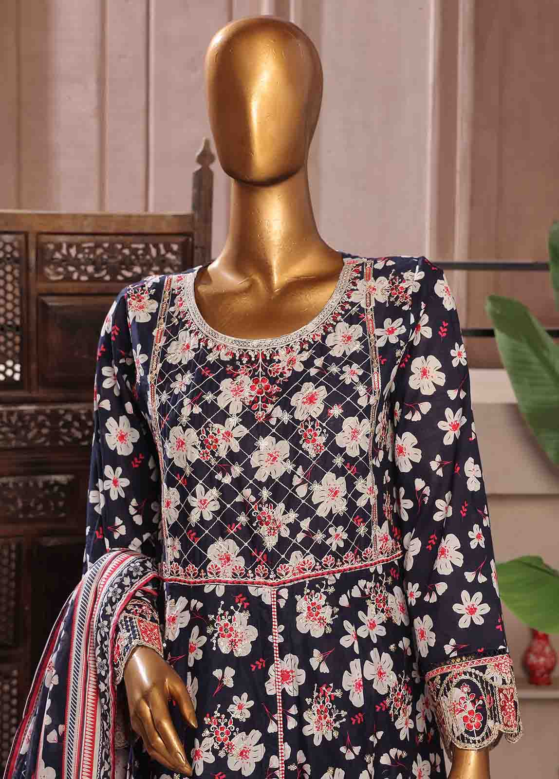 Bin Saeed Fabric - SMFR-0804-3 Piece Lawn Embroidered Frock Style Suit