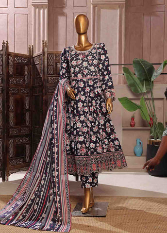 Bin Saeed Fabric - SMFR-0804-3 Piece Lawn Embroidered Frock Style Suit