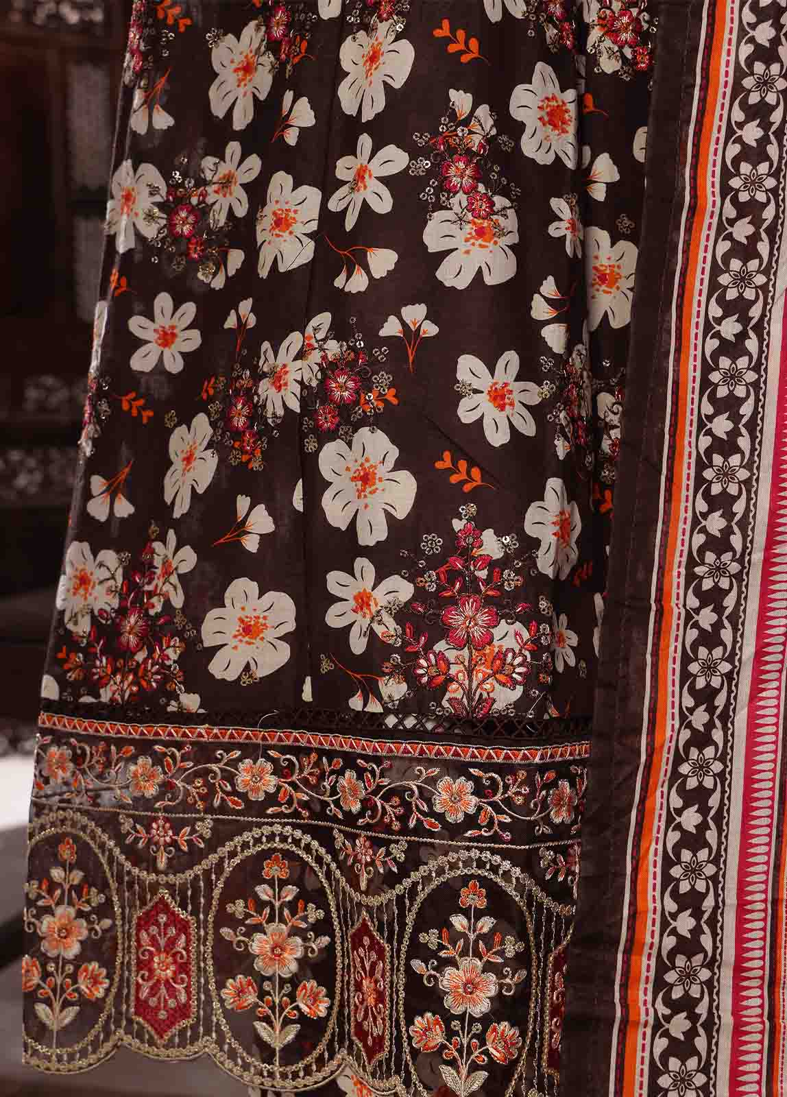 Bin Saeed Fabric - SMFR-0805-3 Piece Lawn Embroidered Frock Style Suit