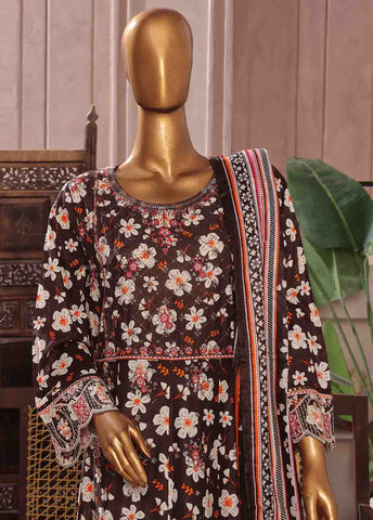 Bin Saeed Fabric - SMFR-0805-3 Piece Lawn Embroidered Frock Style Suit