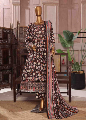 Bin Saeed Fabric - SMFR-0805-3 Piece Lawn Embroidered Frock Style Suit