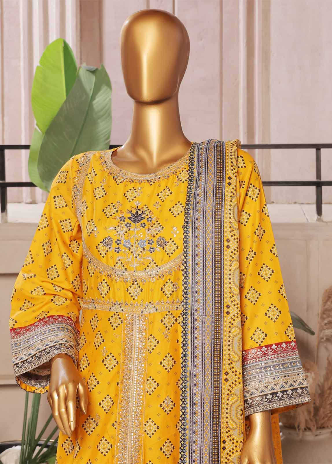 Bin Saeed Fabric - SMFR-793-3 Piece Lawn Embroidered Frock Style Suit