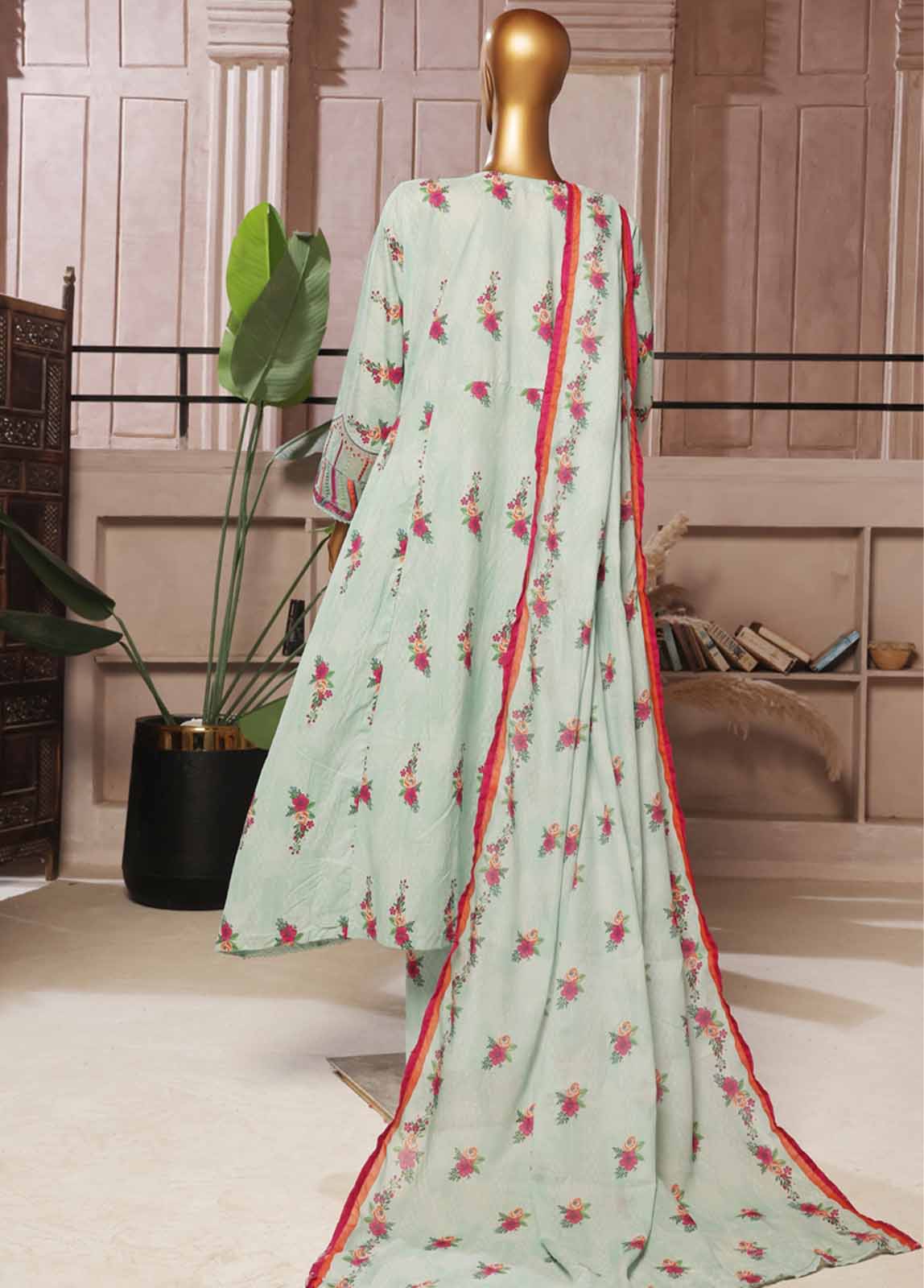 Bin Saeed Fabric - SMFR-799-3 Piece Lawn Embroidered Frock Style Suit
