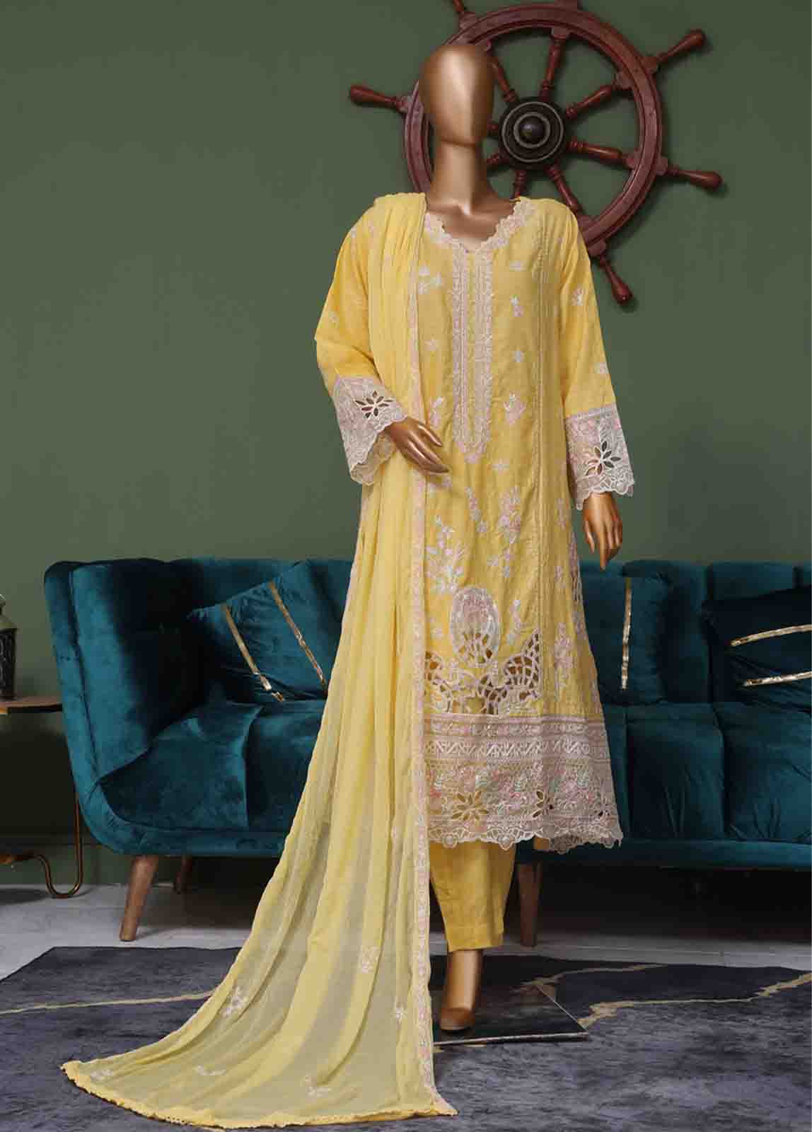 Bin Saeed Fabric - SMK-FR-0105 A- 3 Piece Luxury Frock Style Suit