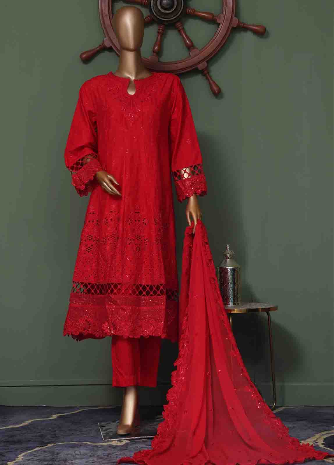 Bin Saeed Fabric - SMK-FR-0107 A- 3 Piece Luxury Frock Style Suit