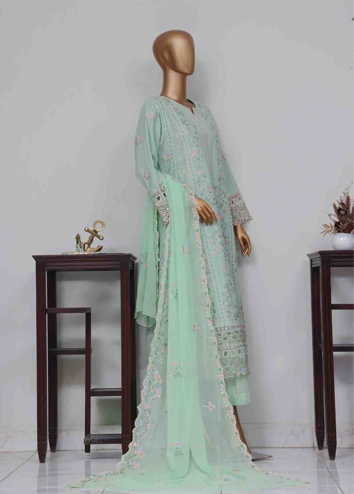 Bin Saeed Fabric - SMK-FR-0113 A- 3 Piece Luxury Frock Style Suit