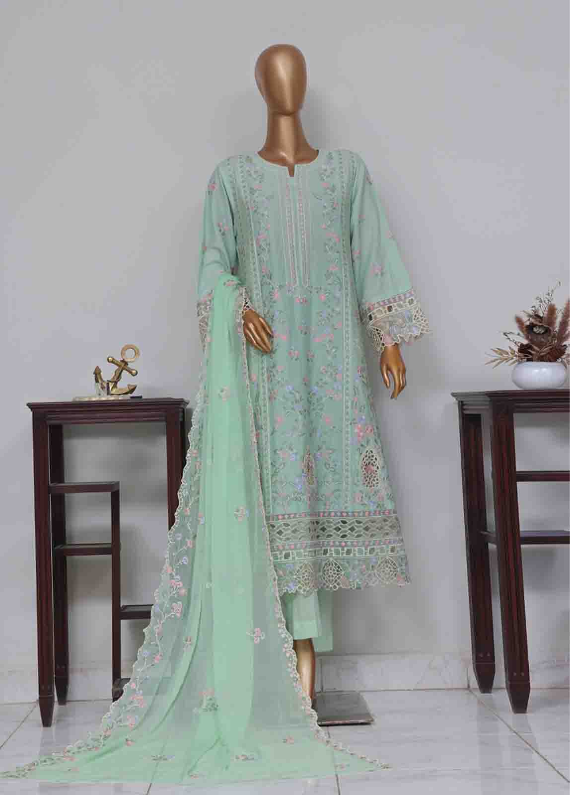 Bin Saeed Fabric - SMK-FR-0113 A- 3 Piece Luxury Frock Style Suit