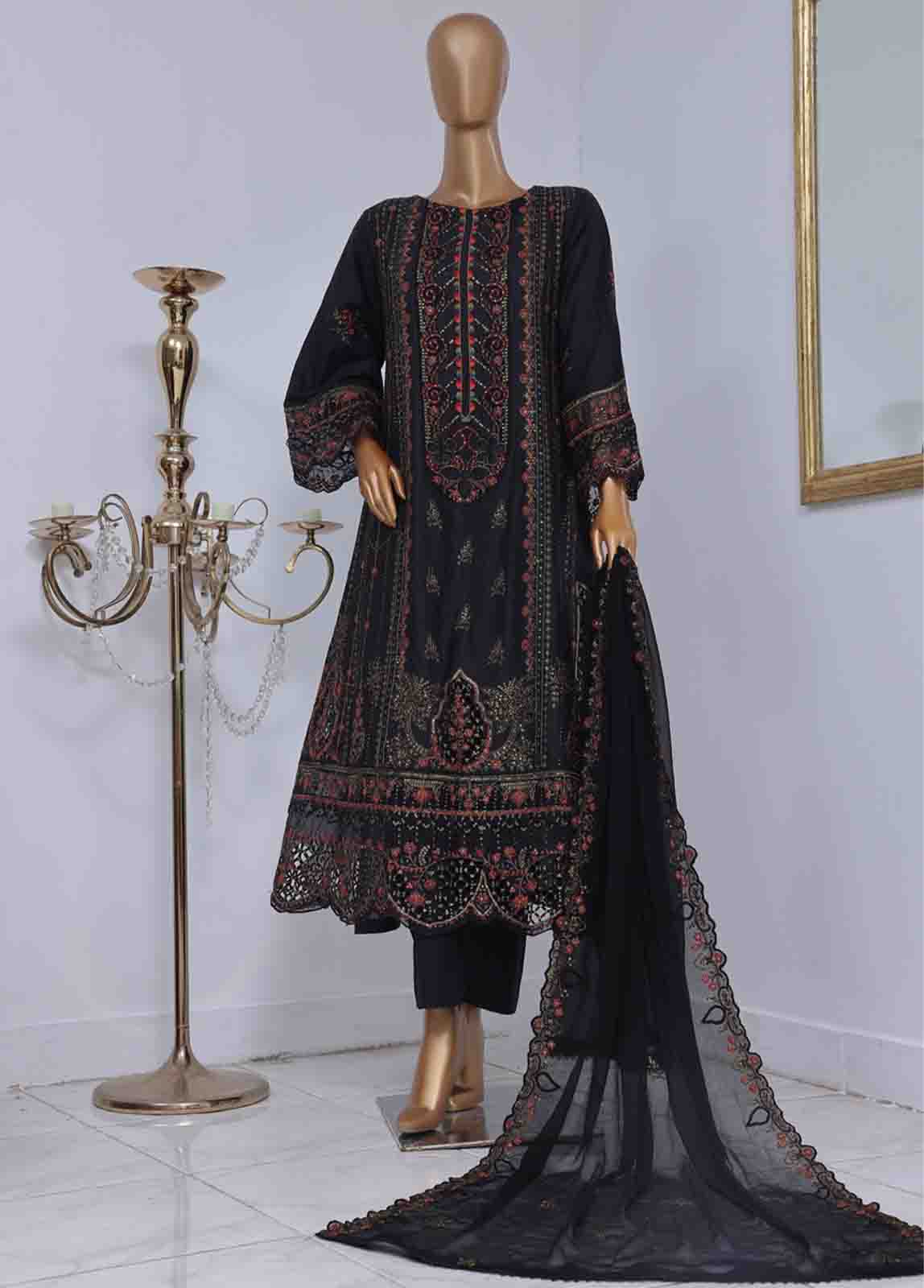 Bin Saeed Fabric - SMK-FR-0121 A- 3 Piece Luxury Frock Style Suit