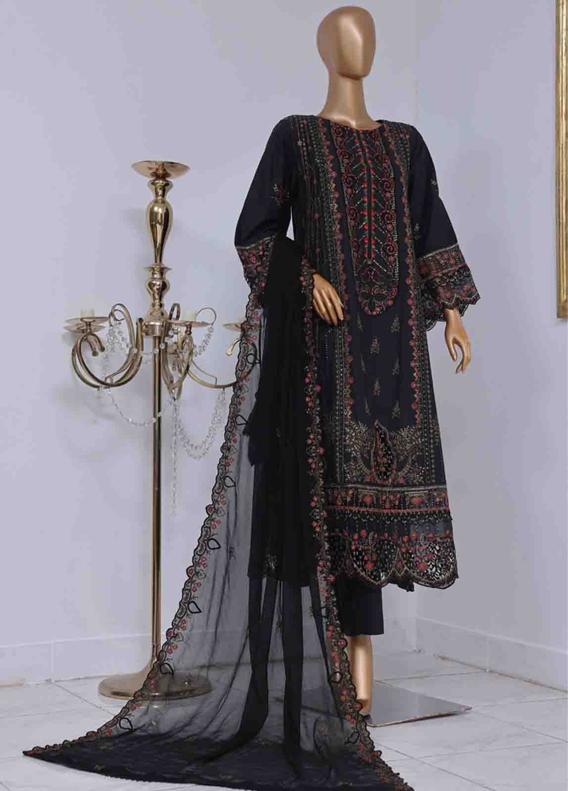 Bin Saeed Fabric - SMK-FR-0121 A- 3 Piece Luxury Frock Style Suit