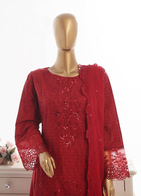 SMK-FR-102B-3 Piece Self Lawn Embroidered Frock Style Suit