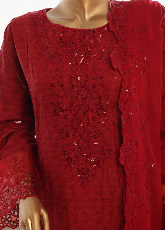 SMK-FR-102B-3 Piece Self Lawn Embroidered Frock Style Suit
