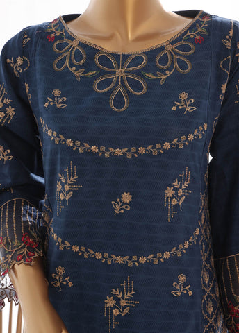 Bin Saeed Fabric - SMK-FR-103B-3 Piece Self Lawn Embroidered Frock Style Suit