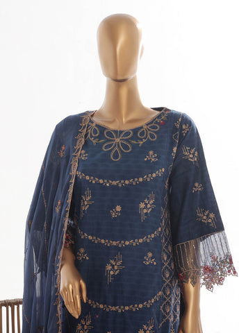 Bin Saeed Fabric - SMK-FR-103B-3 Piece Self Lawn Embroidered Frock Style Suit
