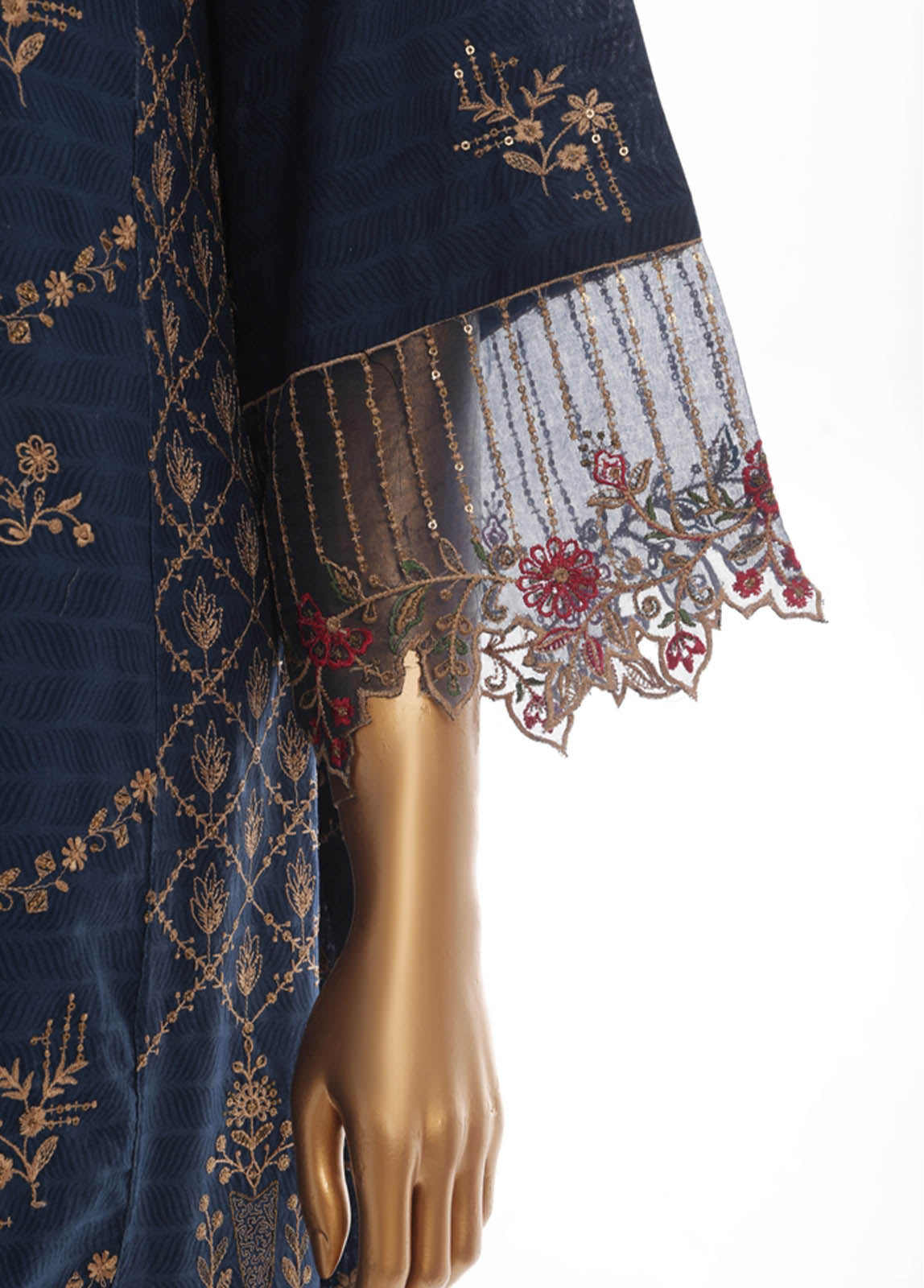 Bin Saeed Fabric - SMK-FR-103B-3 Piece Self Lawn Embroidered Frock Style Suit