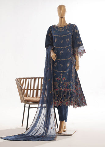 Bin Saeed Fabric - SMK-FR-103B-3 Piece Self Lawn Embroidered Frock Style Suit