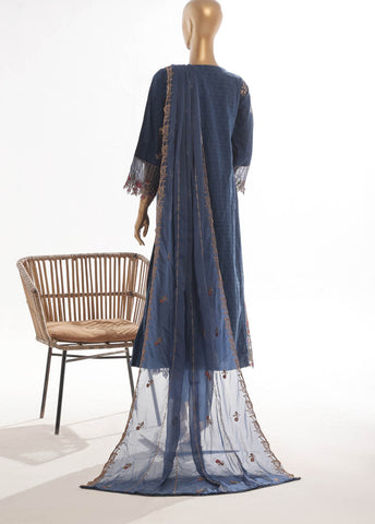 Bin Saeed Fabric - SMK-FR-103B-3 Piece Self Lawn Embroidered Frock Style Suit