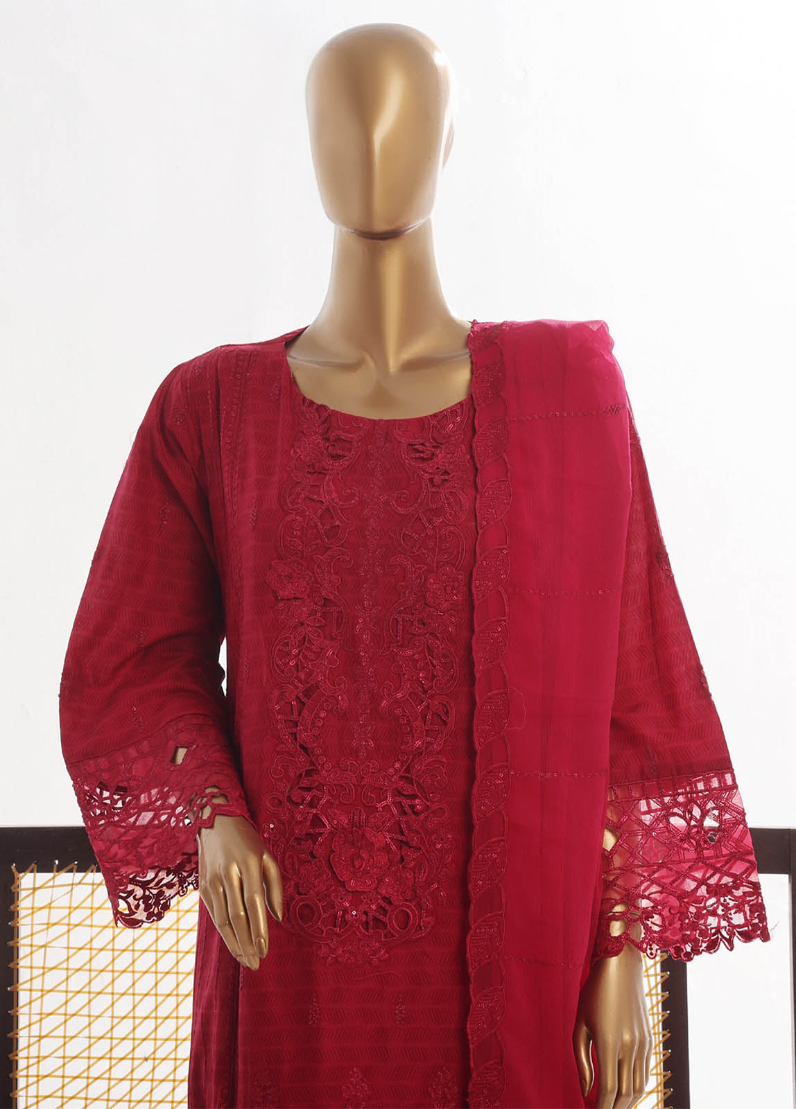 Bin Saeed Fabric - SMK-FR-104B-3 Piece Self Lawn Embroidered Frock Style Suit
