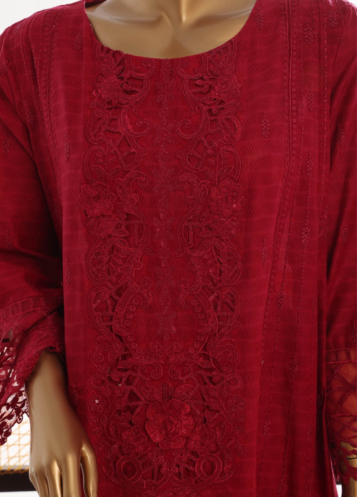 Bin Saeed Fabric - SMK-FR-104B-3 Piece Self Lawn Embroidered Frock Style Suit