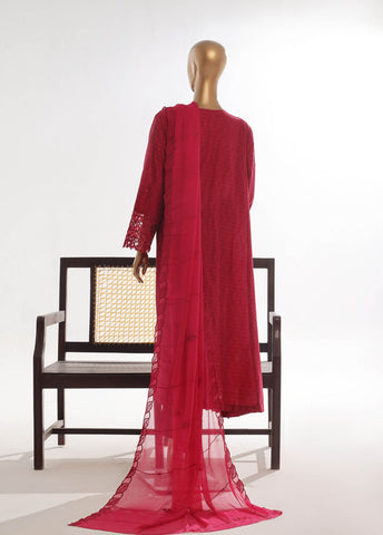 Bin Saeed Fabric - SMK-FR-104B-3 Piece Self Lawn Embroidered Frock Style Suit