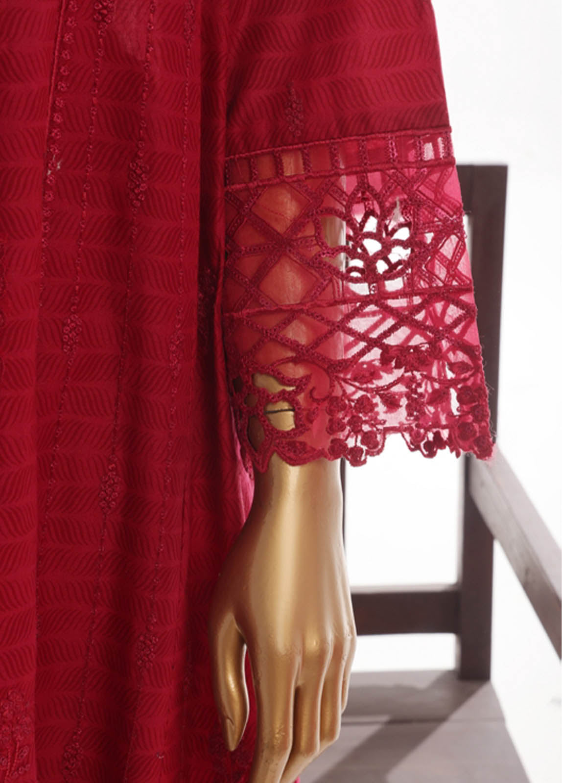 Bin Saeed Fabric - SMK-FR-104B-3 Piece Self Lawn Embroidered Frock Style Suit