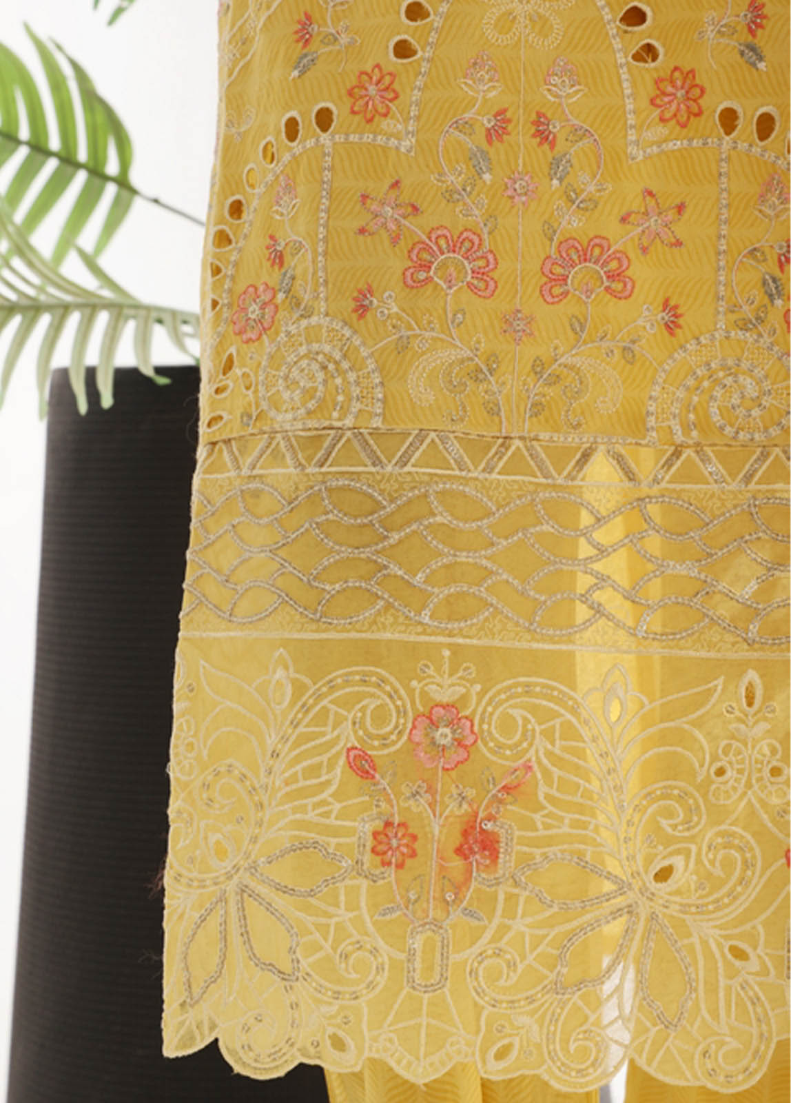 Bin Saeed Fabric - SMK-FR-105B-3 Piece Self Lawn Embroidered Frock Style Suit