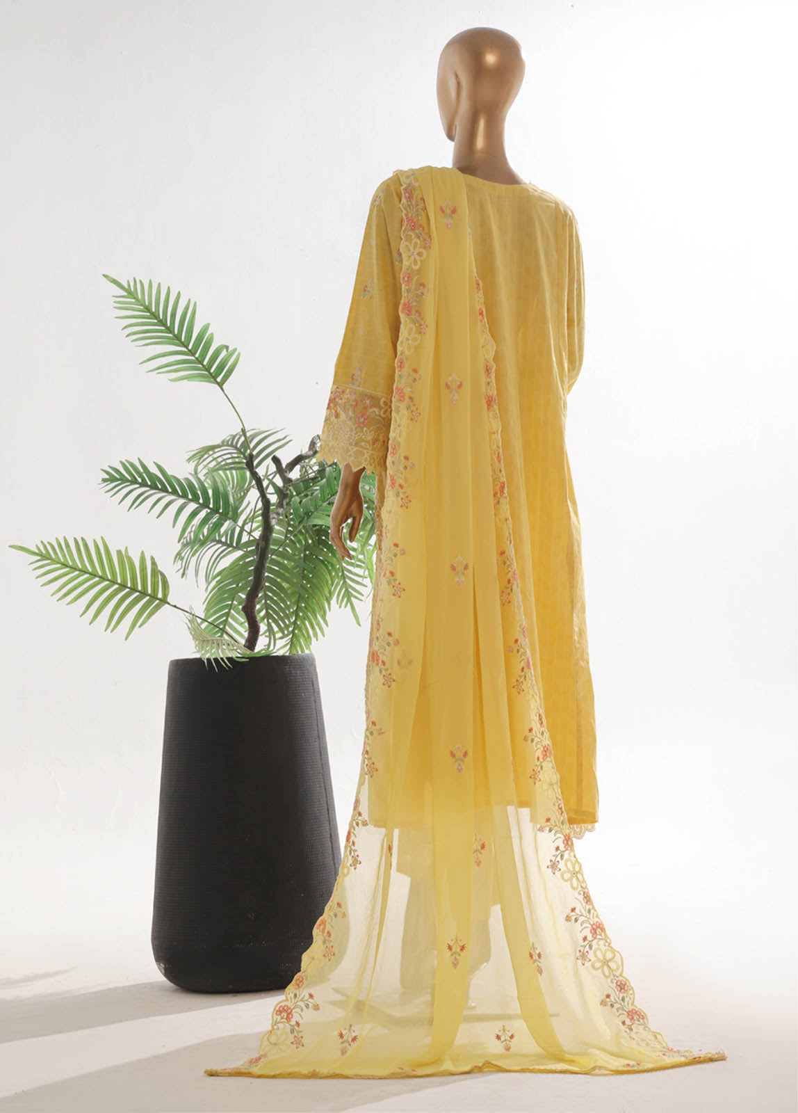 Bin Saeed Fabric - SMK-FR-105B-3 Piece Self Lawn Embroidered Frock Style Suit