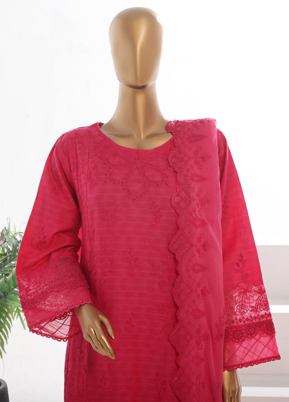 Bin Saeed Fabric - SMK-FR-106B-3 Piece Self Lawn Embroidered Frock Style Suit