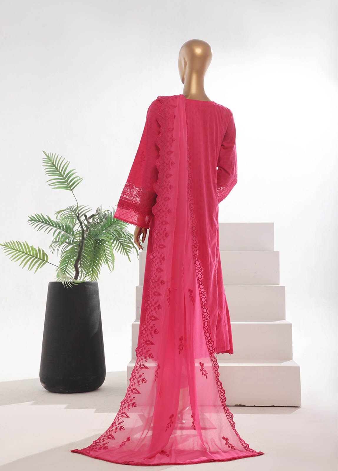 Bin Saeed Fabric - SMK-FR-106B-3 Piece Self Lawn Embroidered Frock Style Suit