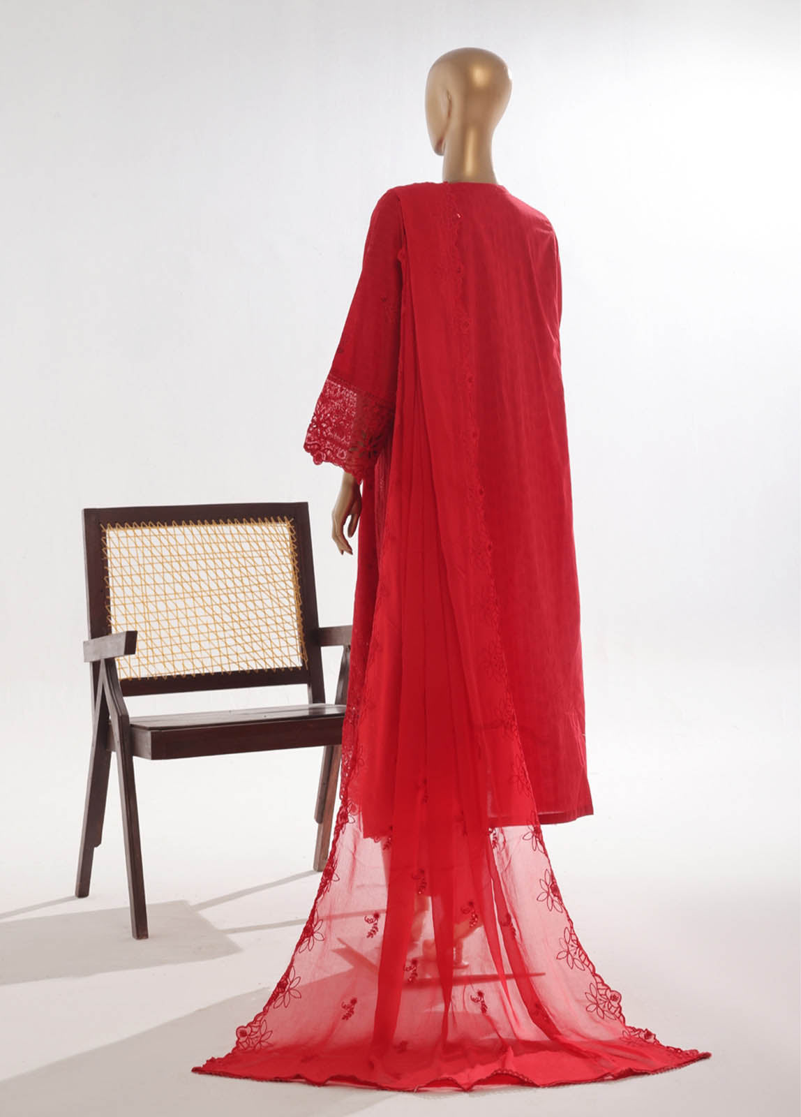 Bin Saeed Fabric - SMK-FR-107B-3 Piece Self Lawn Embroidered Frock Style Suit