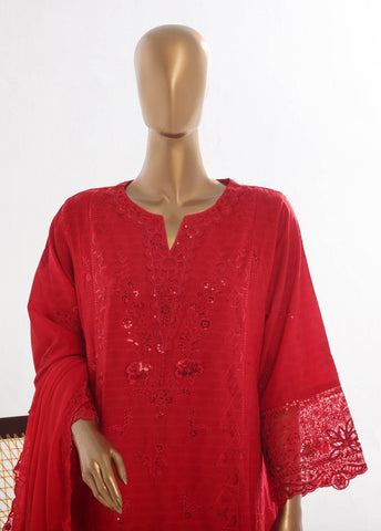 Bin Saeed Fabric - SMK-FR-107B-3 Piece Self Lawn Embroidered Frock Style Suit