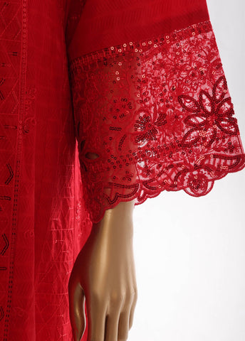 Bin Saeed Fabric - SMK-FR-107B-3 Piece Self Lawn Embroidered Frock Style Suit