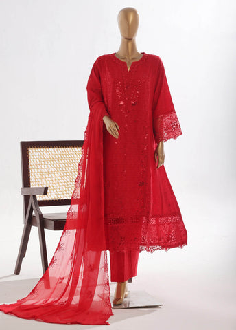 Bin Saeed Fabric - SMK-FR-107B-3 Piece Self Lawn Embroidered Frock Style Suit
