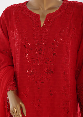 Bin Saeed Fabric - SMK-FR-107B-3 Piece Self Lawn Embroidered Frock Style Suit