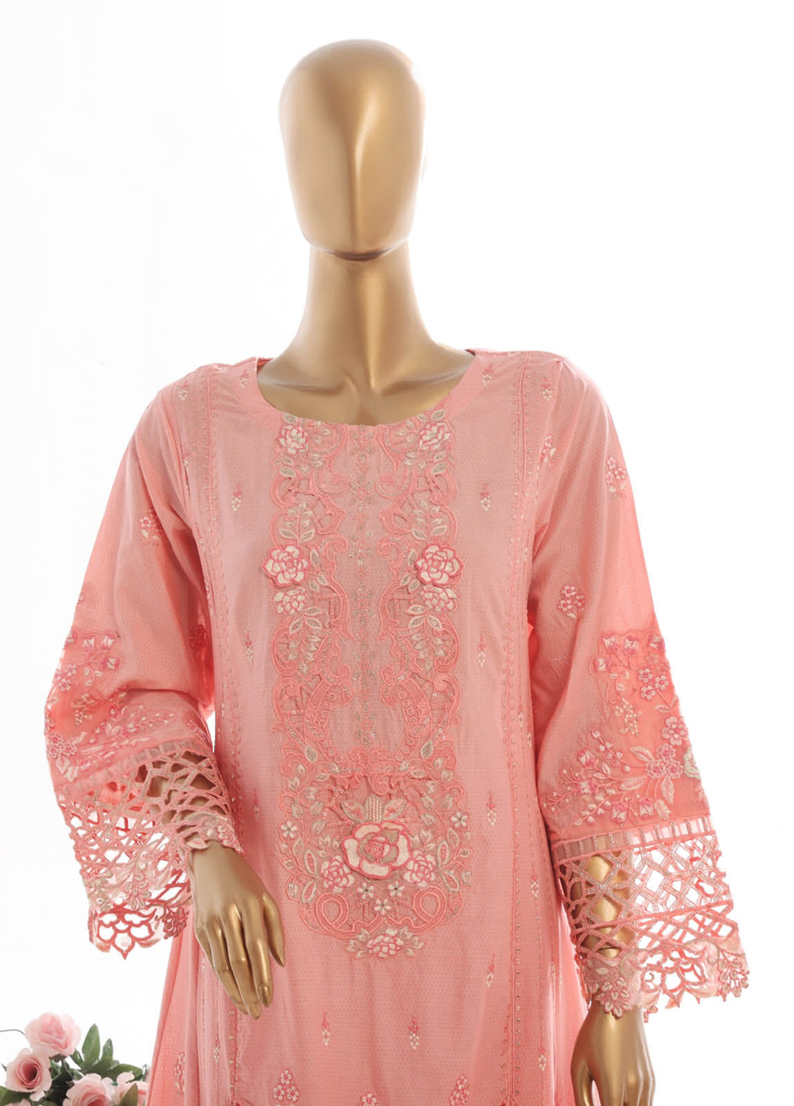 Bin Saeed Fabric - SMK-FR-108B-3 Piece Self Lawn Embroidered Frock Style Suit