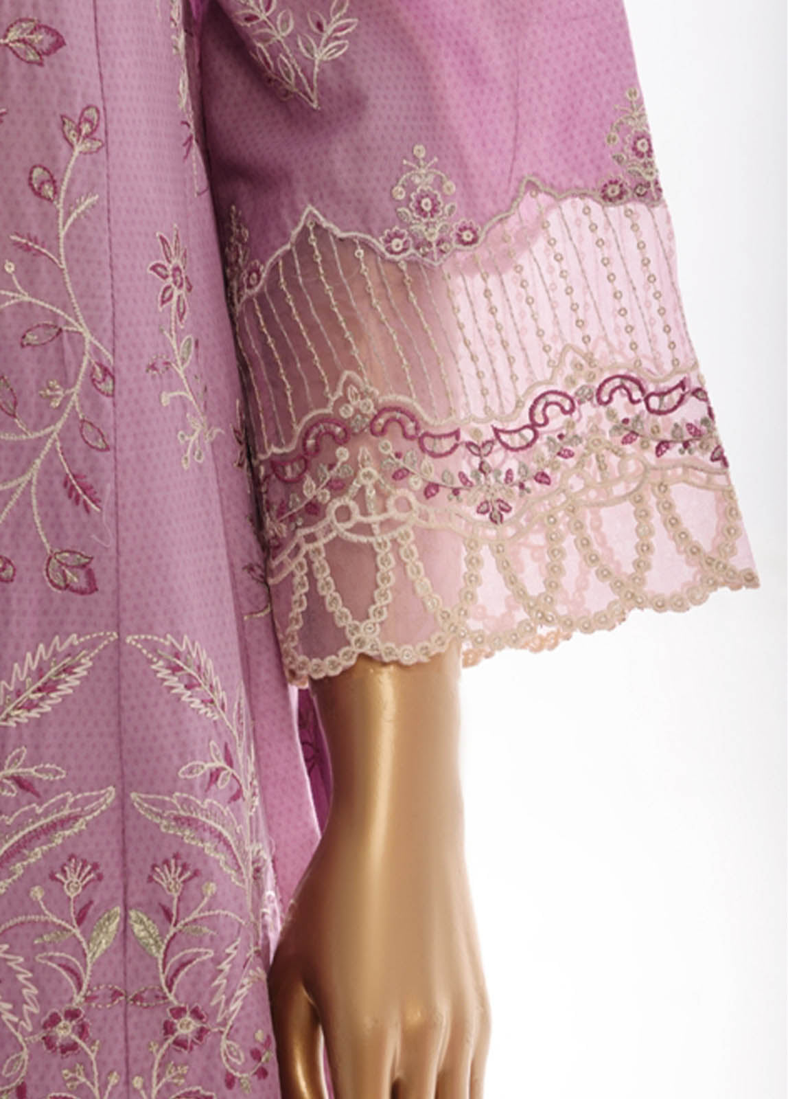 Bin Saeed Fabric - SMK-FR-109B-3 Piece Self Lawn Embroidered Frock Style Suit