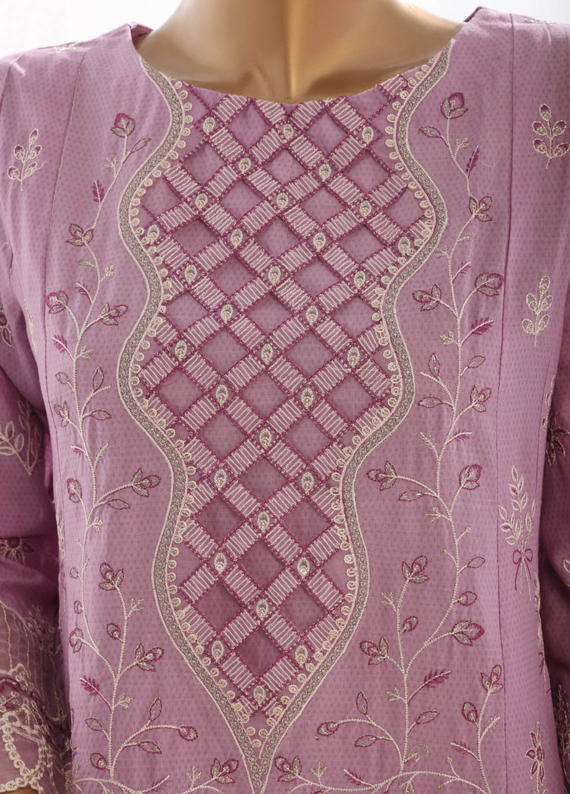 Bin Saeed Fabric - SMK-FR-109B-3 Piece Self Lawn Embroidered Frock Style Suit