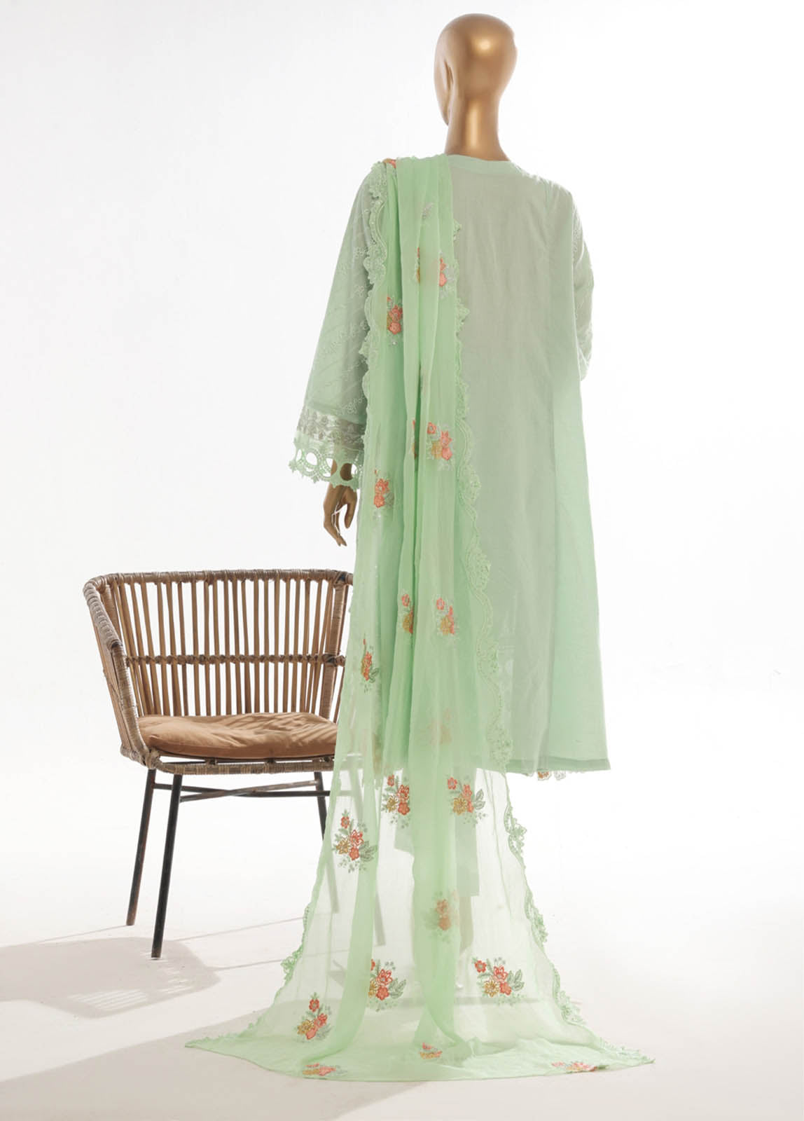 Bin Saeed Fabric - SMK-FR-113B-3 Piece Self Lawn Embroidered Frock Style Suit