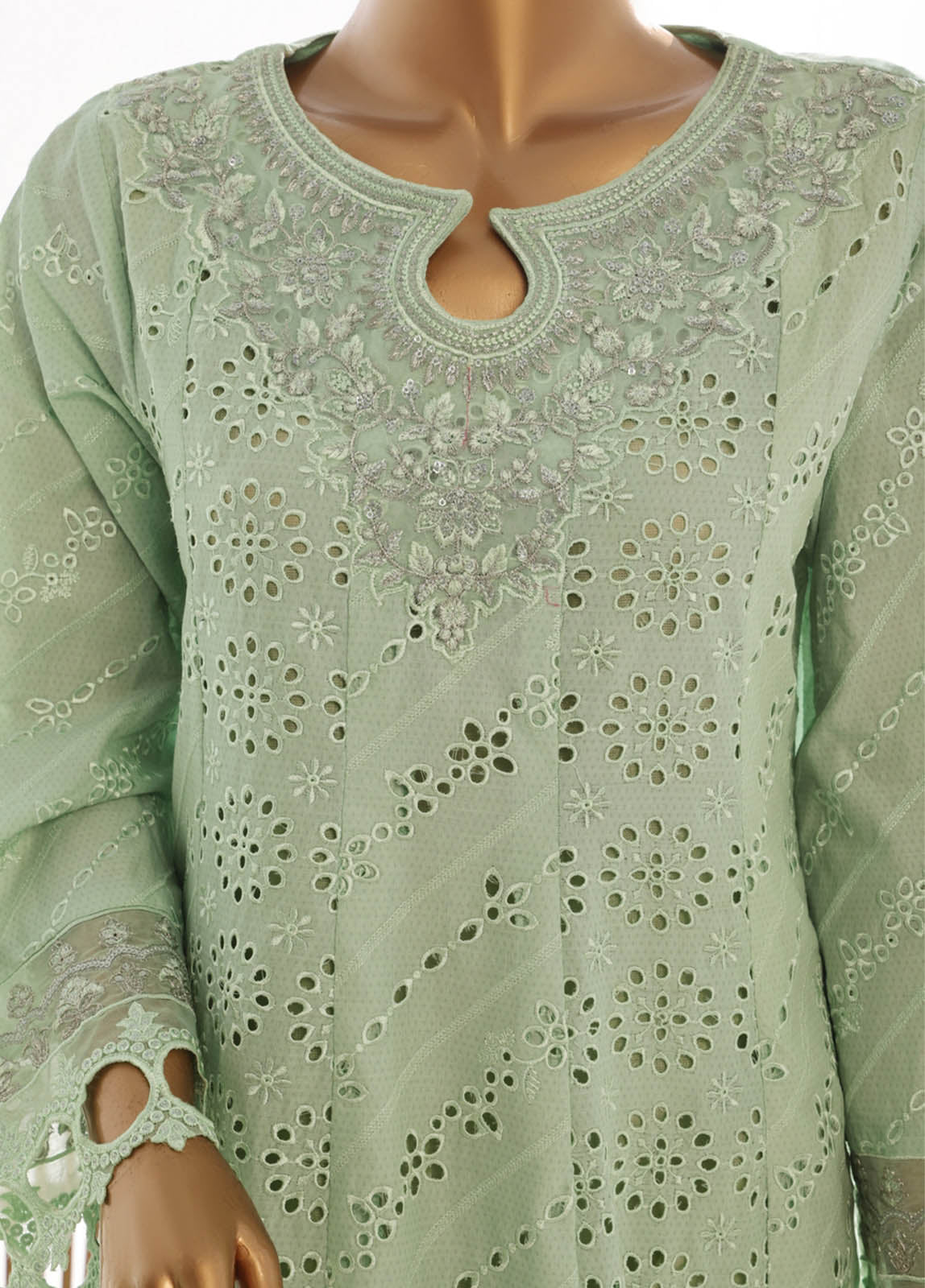 Bin Saeed Fabric - SMK-FR-113B-3 Piece Self Lawn Embroidered Frock Style Suit