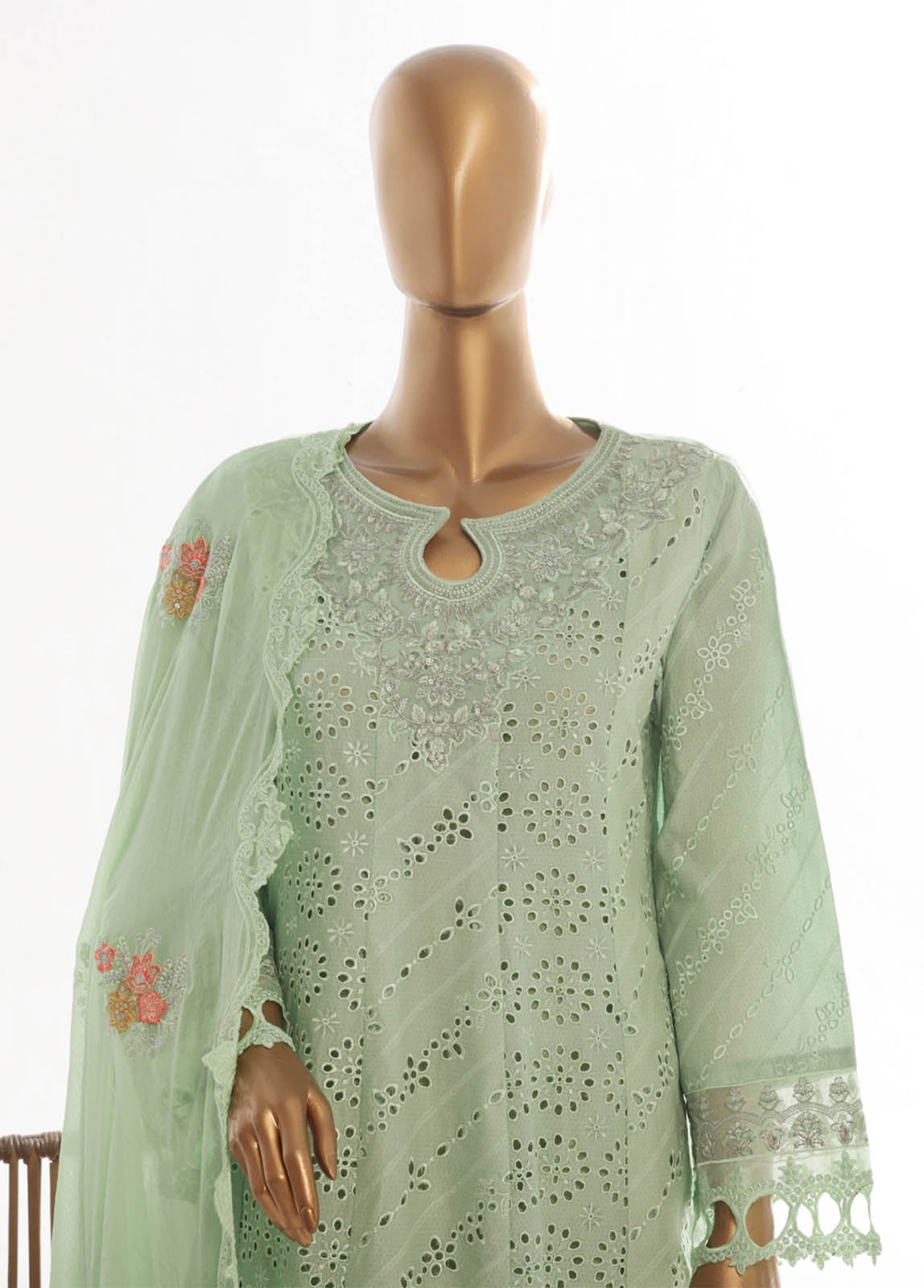 Bin Saeed Fabric - SMK-FR-113B-3 Piece Self Lawn Embroidered Frock Style Suit