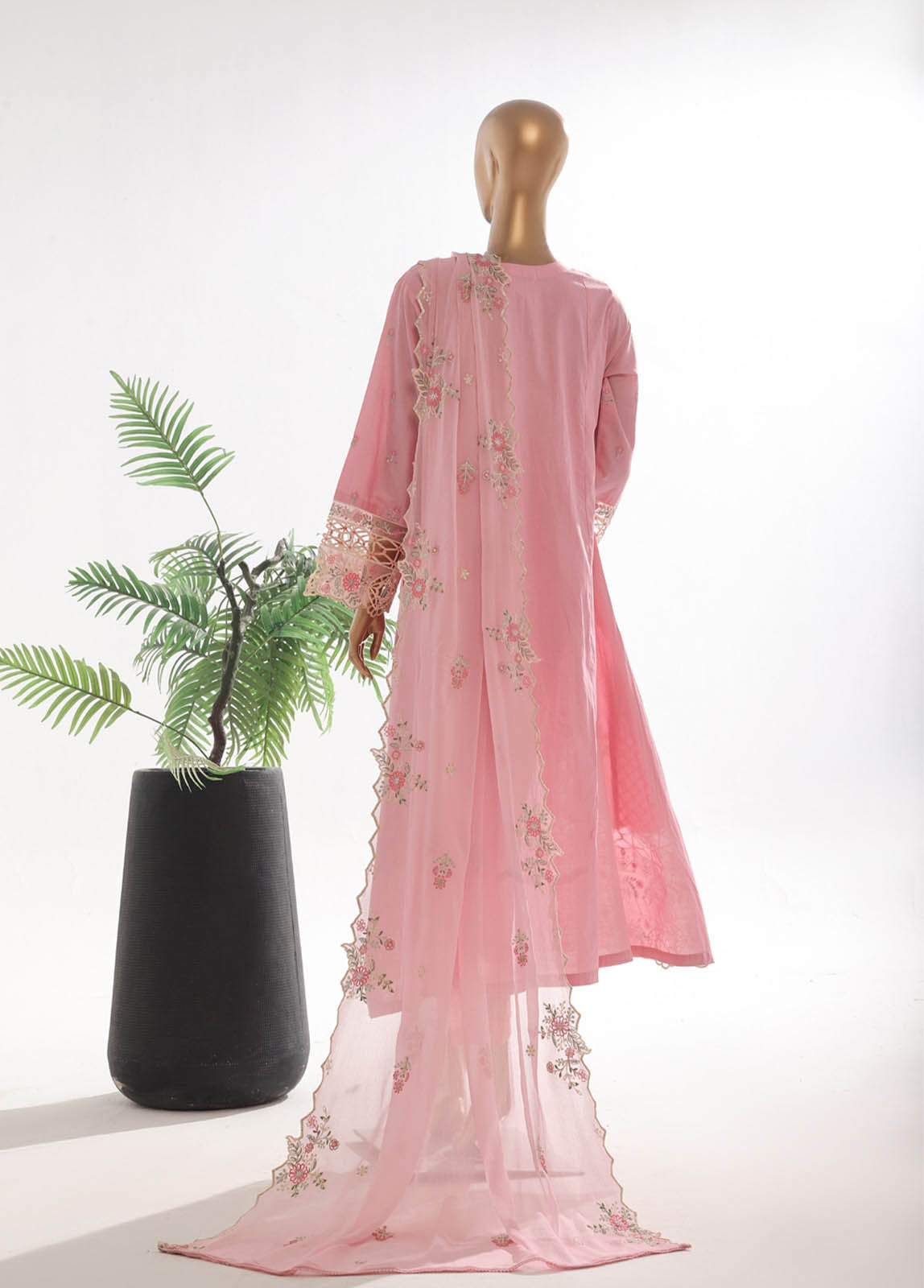Bin Saeed Fabric - SMK-FR-114B-3 Piece Self Lawn Embroidered Frock Style Suit