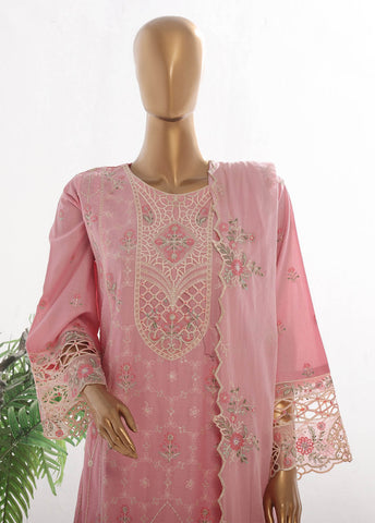 Bin Saeed Fabric - SMK-FR-114B-3 Piece Self Lawn Embroidered Frock Style Suit