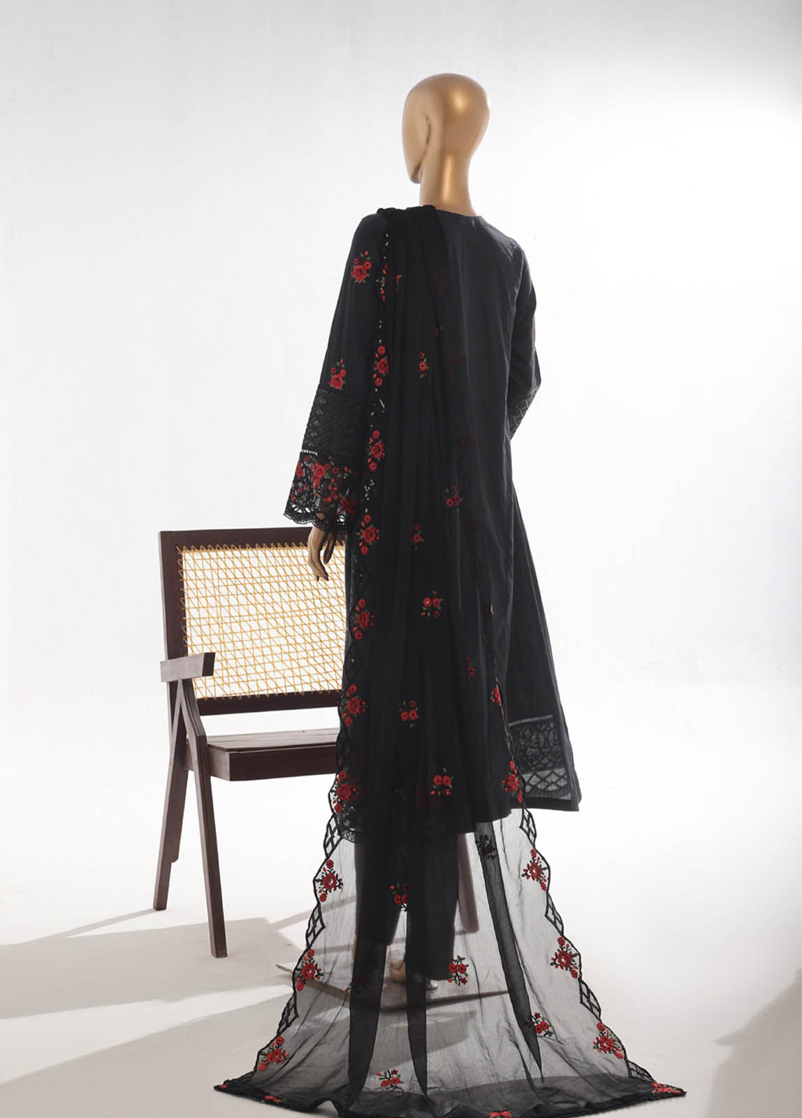 Bin Saeed Fabric - SMK-FR-121B-3 Piece Self Lawn Embroidered Frock Style Suit