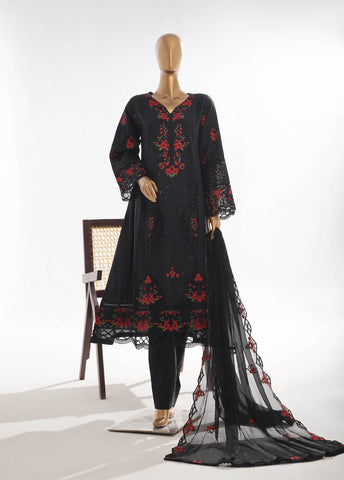 Bin Saeed Fabric - SMK-FR-121B-3 Piece Self Lawn Embroidered Frock Style Suit