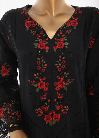 Bin Saeed Fabric - SMK-FR-121B-3 Piece Self Lawn Embroidered Frock Style Suit